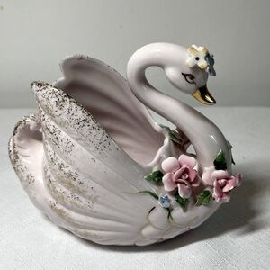 VINTAGE Swan Ceramic Figurine with Floral Accents
Made in JAPAN